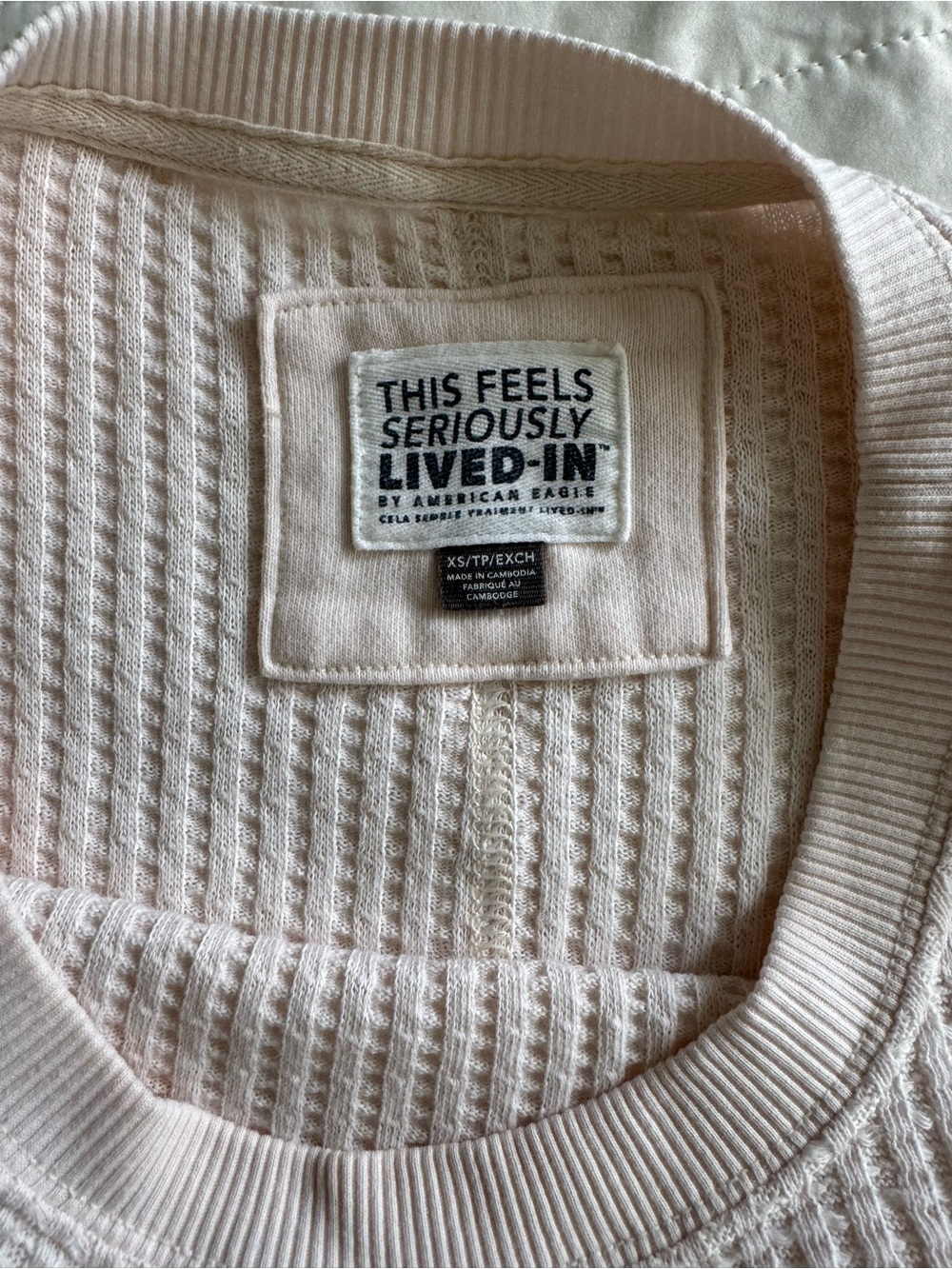 American Eagle Outfitters Light Blush Waffle Crewneck - Picture 2 of 3